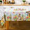 Easter Bunny Eggs Plaid Waterproof Tablecloth Easter Decorations Spring Tulip Flowers Rectangle Table Cloth Holiday Party Decor