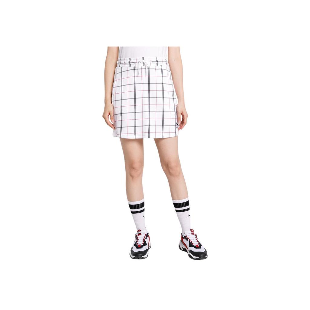Puma Breathable Comfortable Versatile Plaid Print Slim Fit Casual Skirt Women skirts White 597893-02