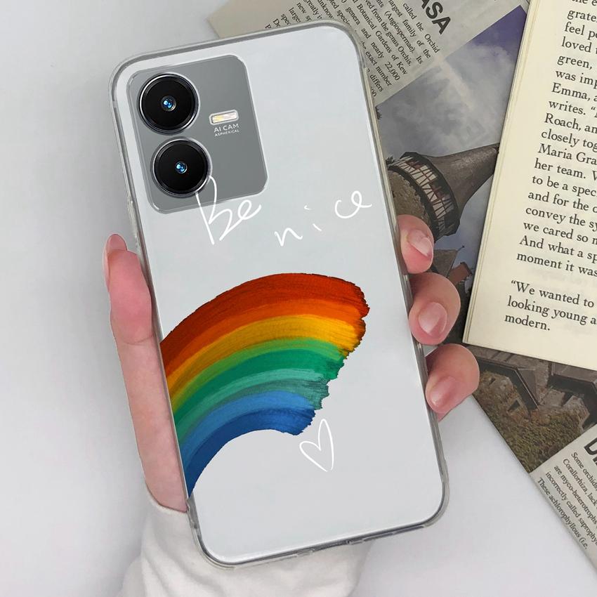 For Vivo Y22S Y27 Y33 Y35 Y36 Y37 Phone Case Beautiful Rainbow Pattern Screen Protector Transparent Soft Silicone Dustproof Shell For Vivo Bumper Bags