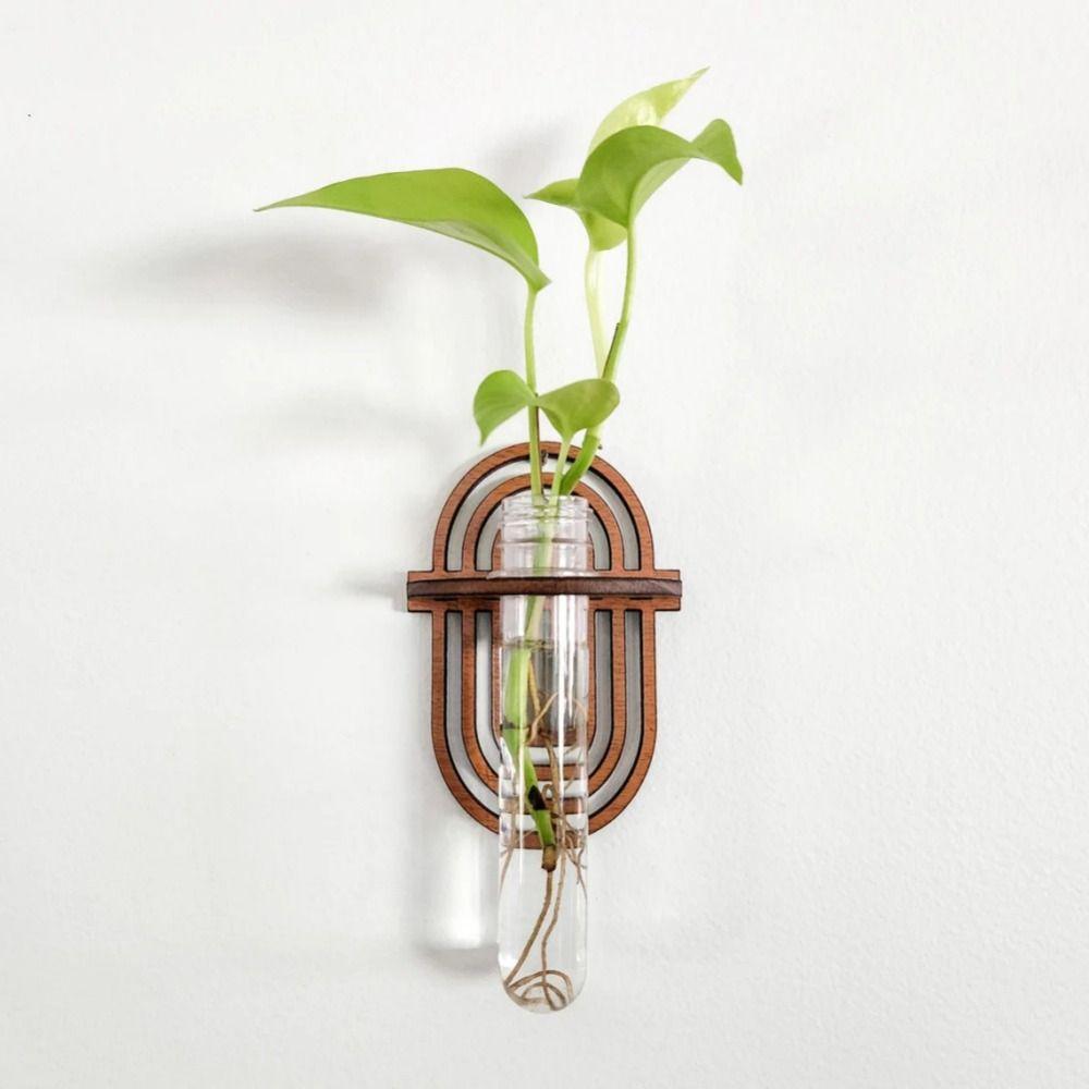 Handmade Wood Hydroponic Plant Rack Durable Plant Holder Pendant Wall  Vase  Home Decoration