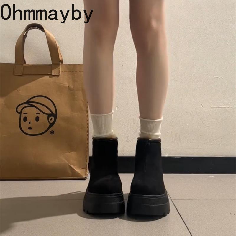 Vintage Fleece Lining Women Snow Boots Comfort Platform Thick Sole Keep Warm Cotton Short Booties Winter Women's Plush Shoes