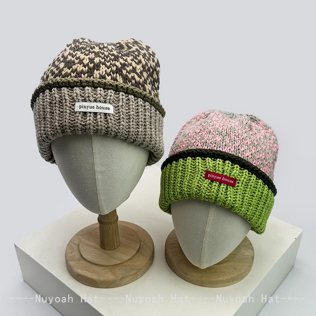 New Men Women Retro Patch Letters Color Block Knitted Hats Warm Fashion Outdoor Beanies Casual Versatile Fel Island Style ins