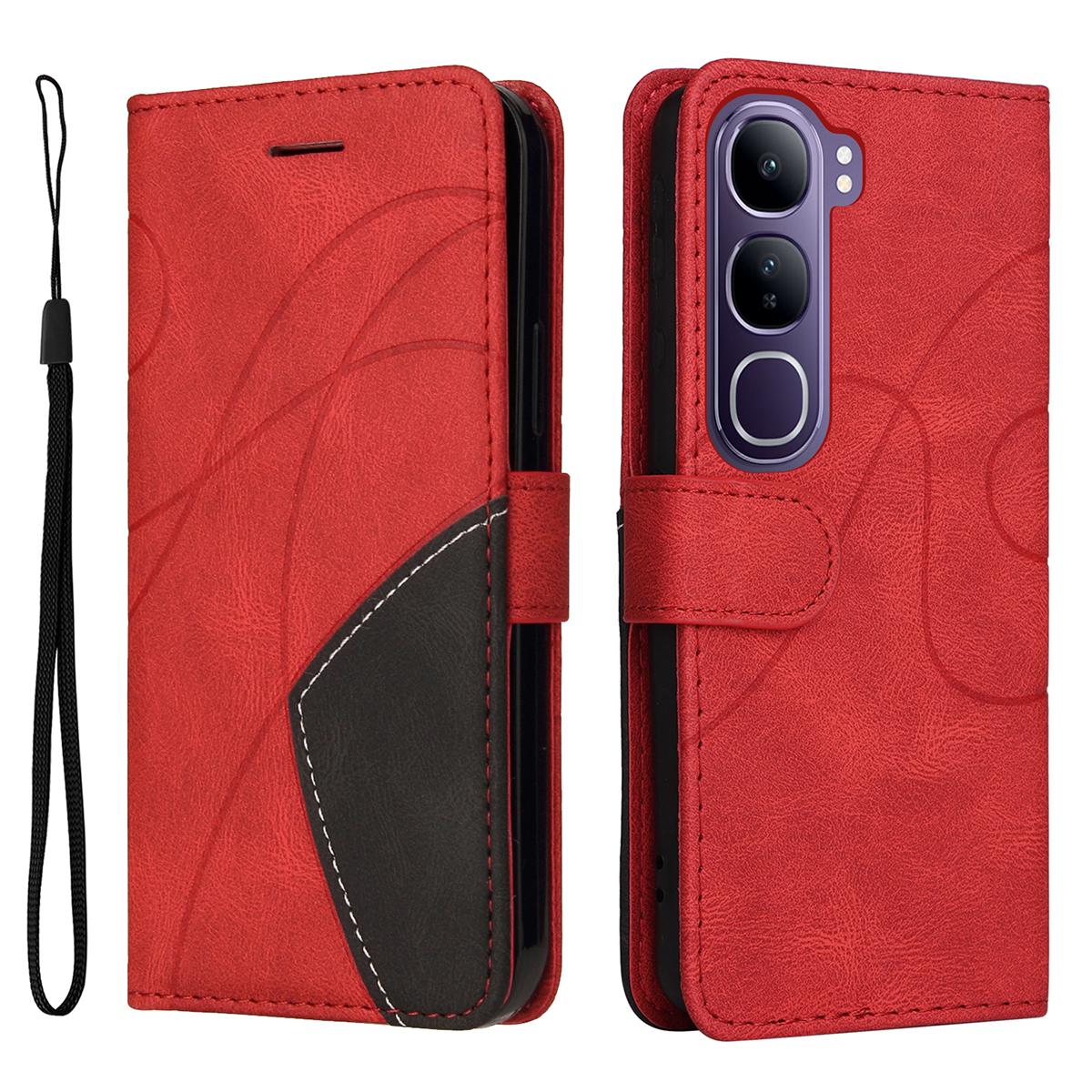 

For vivo V40 Lite (Indonesia) 5G/V40 Lite (Indonesia) 4G Leather Case Wallet Stand Color Splicing Phone Cover Red