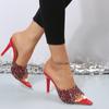 Fashion Fashionable Versatile High Heel Slippers Pointed Toe Rhinestone Decorated One-piece Strap Sandals Casual Elegant Ladies Shoes