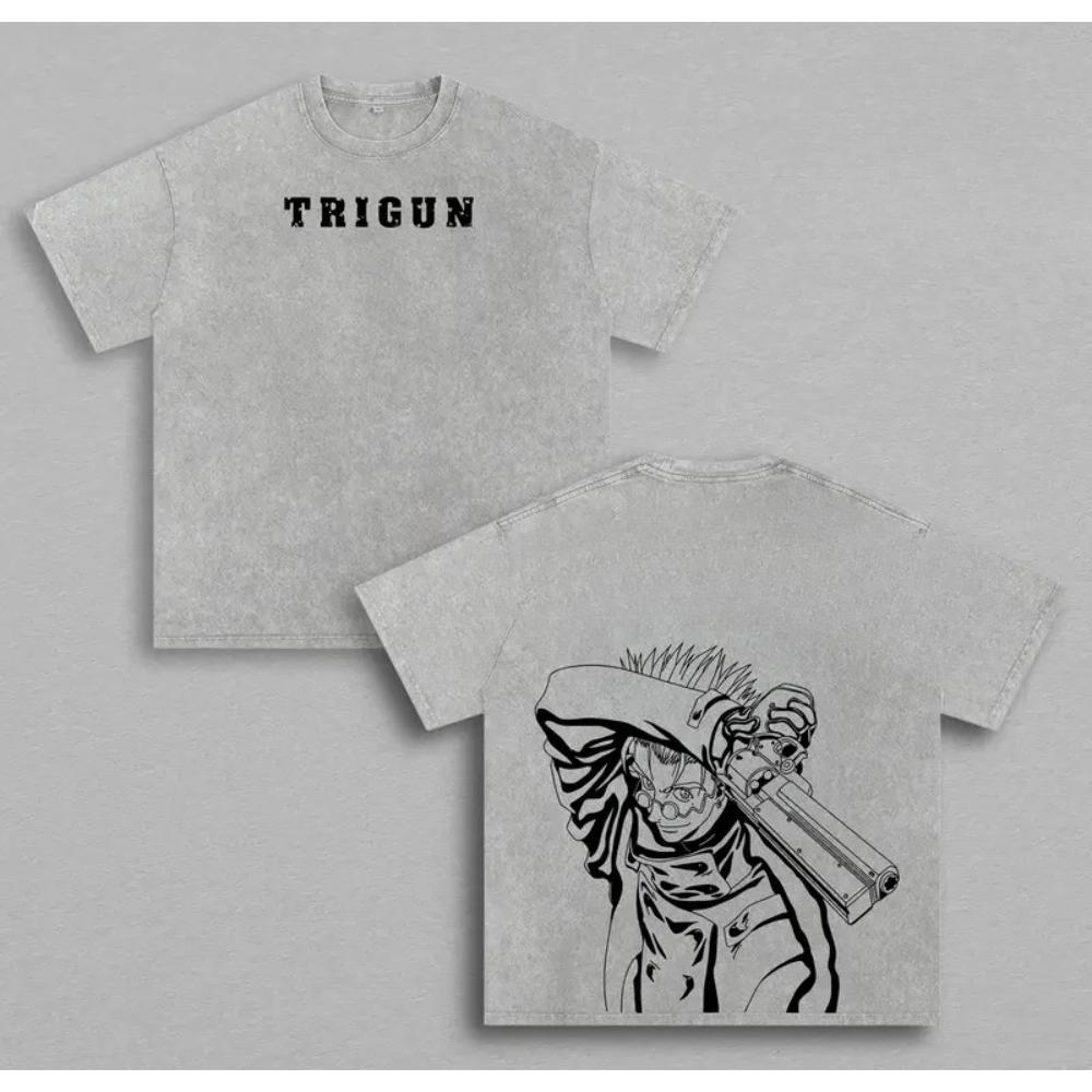 T-shirt Imprimé Anime TRIGUN Vash The Stampede Homme Manches Courtes Coton T-shirts Vintage Lavé T-shirt Harajuku Homme Grande Taille