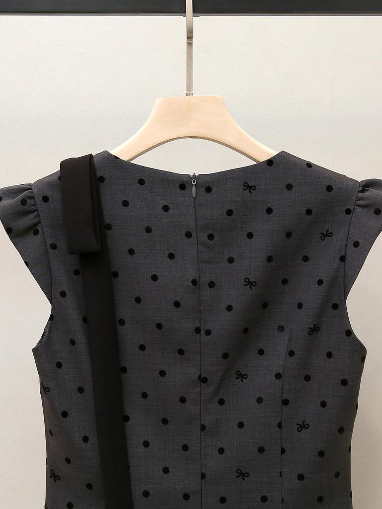 High-End Women's Autumn Polka Dot Dress with Ruffle Sleeves and Bow