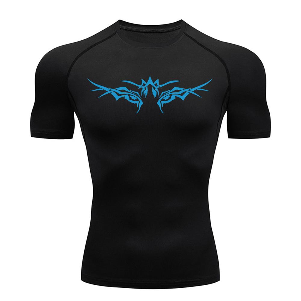 Summer Casual Compression T-Shirt  Print Fashion Quick Drying Tight Fit Short Sleeve Daily Commute Trendy Unisex Style S чёрный