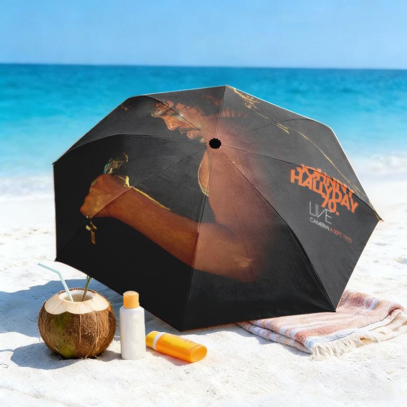 1pc French rock singer Johnny Hallyday Umbrella Portable Folding Umbrella Iron Frame Hole Bone Structure Outdoor Home Umbrella