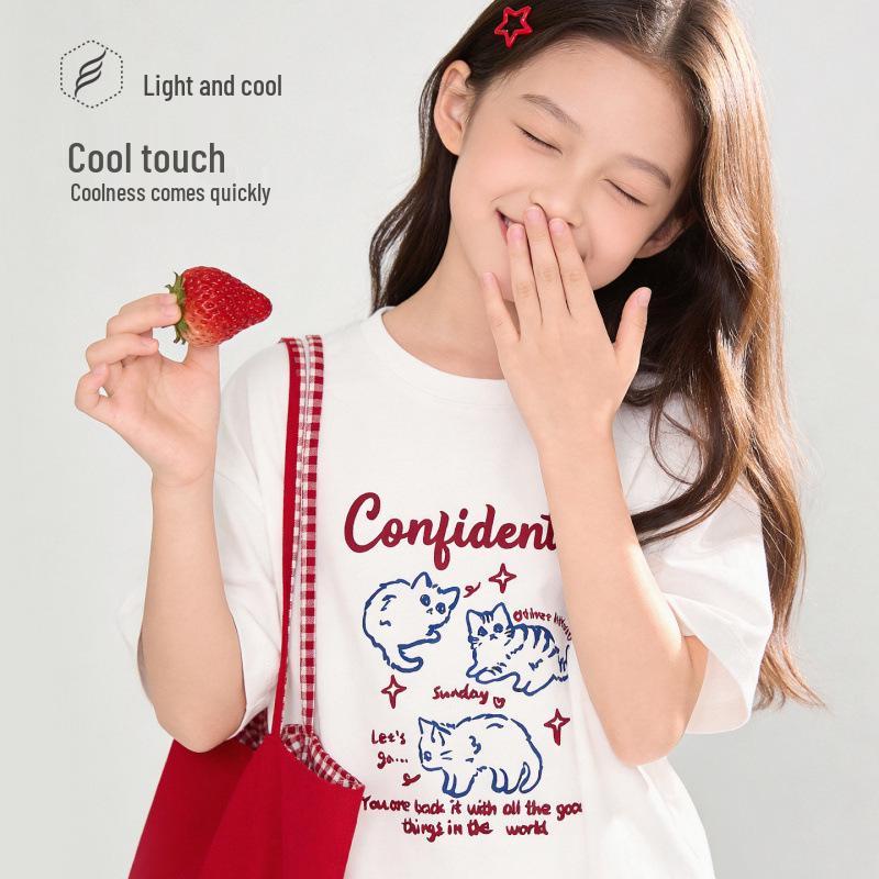 Girls' Stylish White Short-Sleeve T-Shirt for Teens and Big Kids - Lightweight Summer Top.