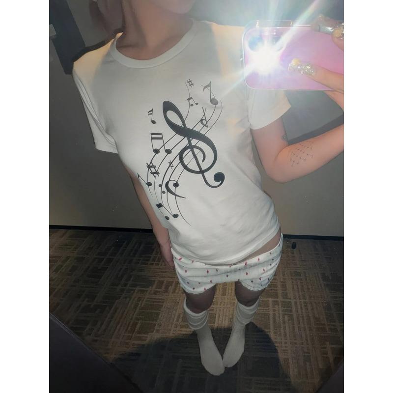 KOSY Korean Style T-shirt Women White Print Graphic Tops Y2k Vintage Tops Streetwear Japanese Tshirts E-girls Summer