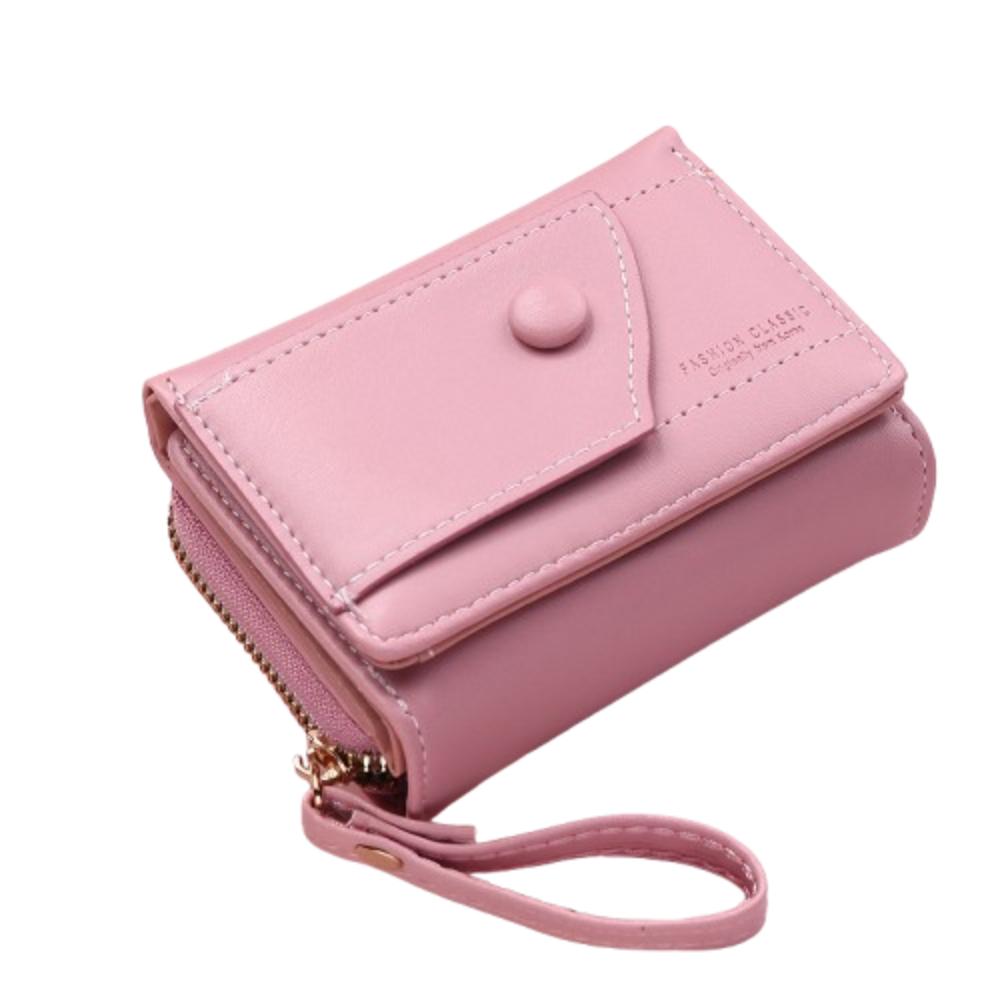 

PU Leather Simplified Purse Multiple Card Slots Mini Coin Pouch Fashion Triple Fold Wallet Female розовый