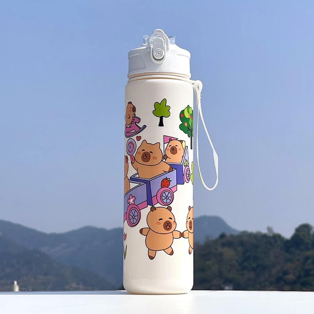 700ml Capybara Cute Water Cup with Straw & Handle Sports Water Bottle Large Capacity Portable Drinking Bottle for Fitness Sports