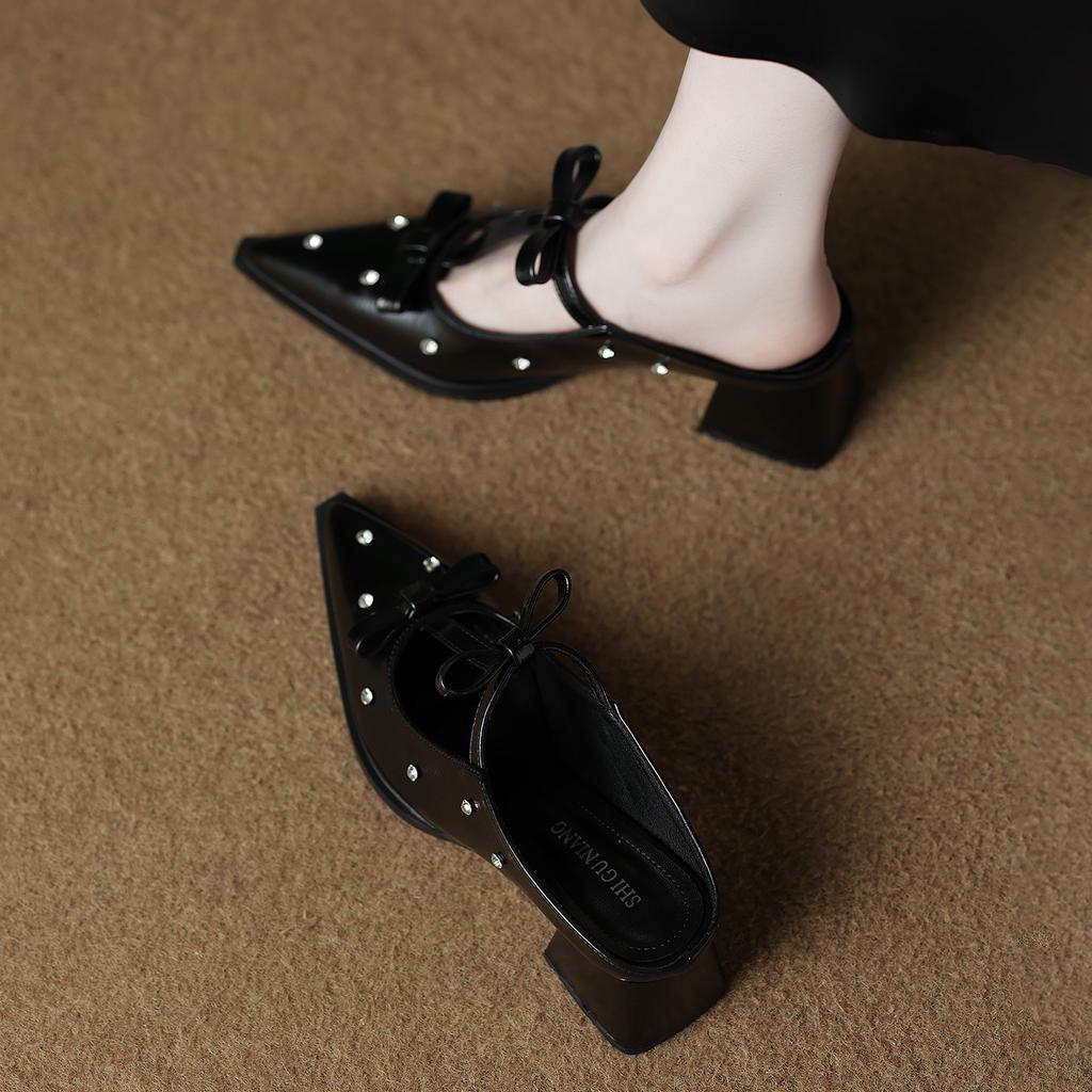 6001-9 High-heeled bag head half slippers women's summer wear light luxury Mary Jane temperament versatile pointed sandals