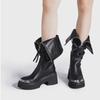 Bottes pour femmes Deux Portés Tête Métallique Tube Haut Mode Bottes pour Femmes Tendance Punk Gothique Rock Cuir Chevalier Bottes Longues Botte de Moto