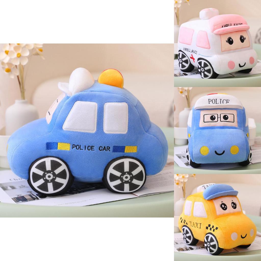 Soft And Fuzzy Stuffed Car Pillow Toy For Kids- Choose From Ambulance Taxi Or Police Car