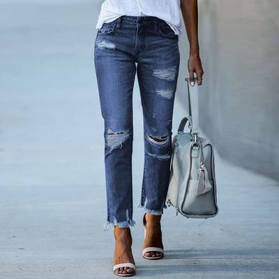 Dames Skinny Ripped Jeans Mid Rise Distressed Destroyed Denim Broek met Zakken Stretchy Slim Fit Jeans