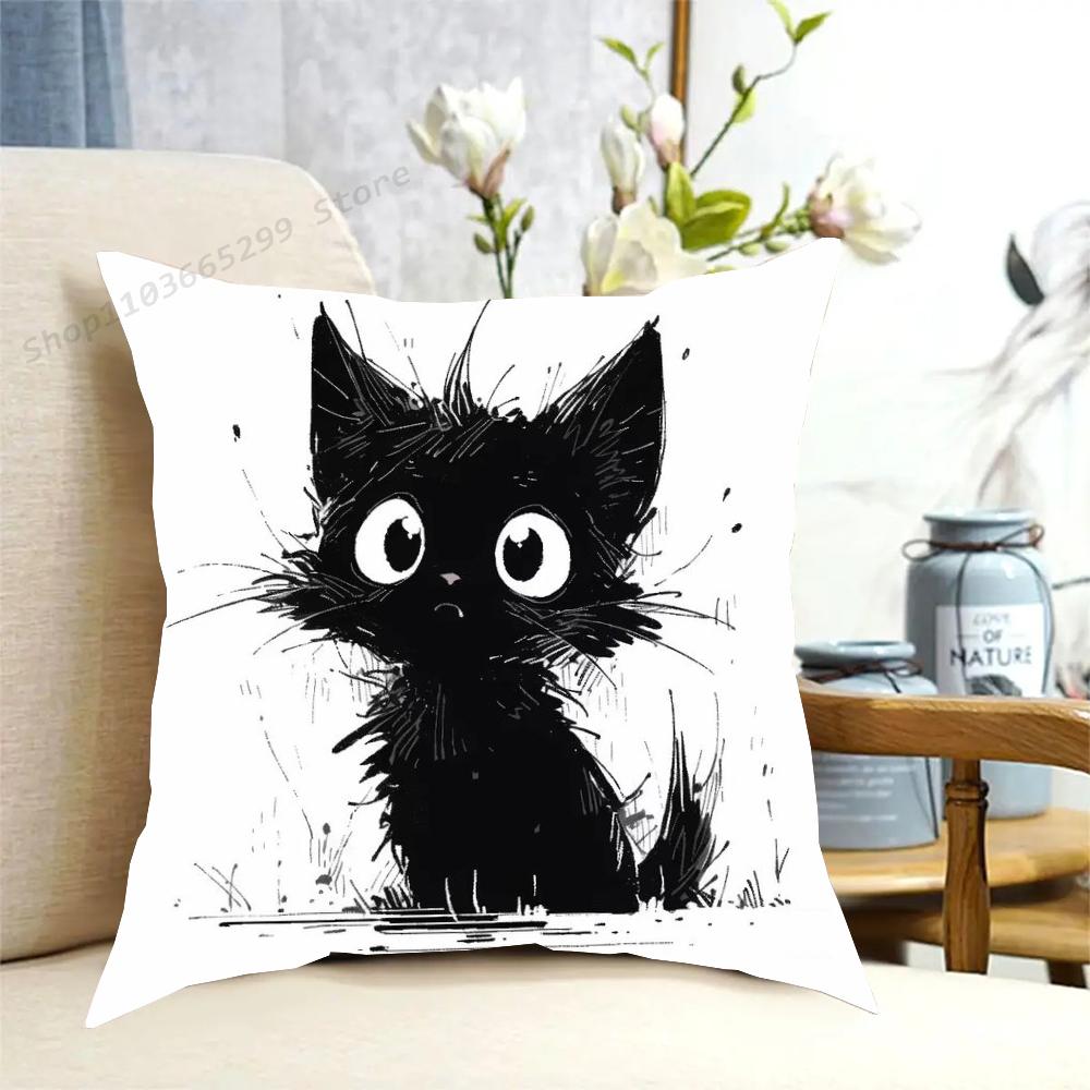 Black Cat Pillow Case Sofa Cushion Cover Room Home Decoration