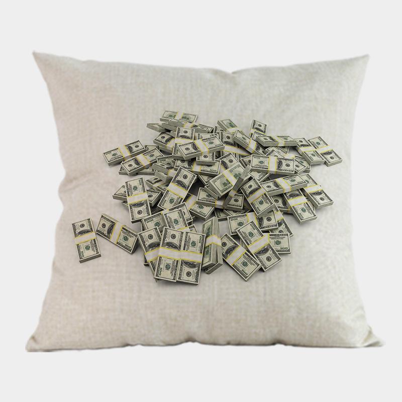 Nuovi Cuscini Decorativi per Divano a Forma di Dollaro Americano Quadrati 18 Pollici Lino Cotone Stampa di Denaro Copricuscino per Sedia da Ufficio Decorazione per la Casa