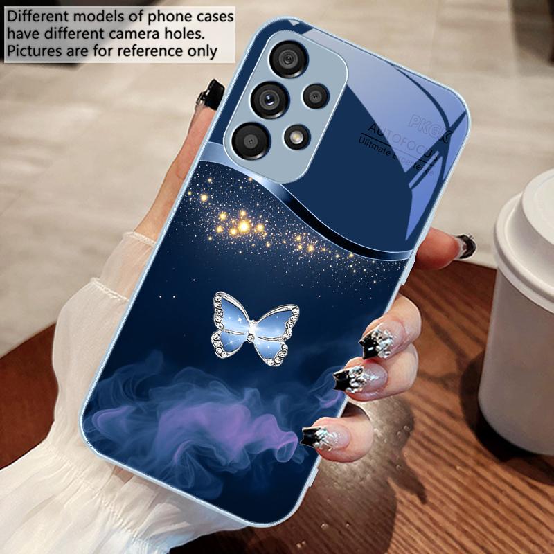 Pink Butterfly Ash Blue For Samsung Galaxy S10 4G S20 11E 30 S21 22 S24 Fe Pro S23 S25 Ultra 5G S9 Tempered Glass Phone Case