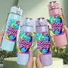 1PC Cool Dude Bunny Graffiti Cartoon Print 750ml Color Plastic Sports Water Bottle Leakproof Flip Straw Lid Suitable for Sports Office Home Use