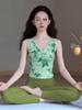 Women's 2025 Chinese Style Yoga Vest with Chest Pads - Stunning Print Pilates Fitness Top