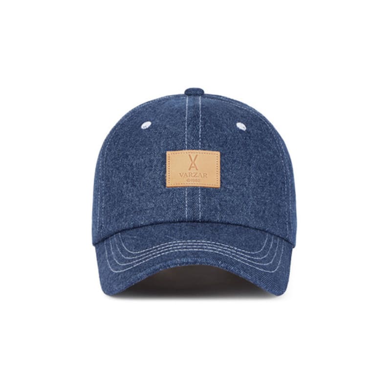 VARZAR VA Square Denim Label Ball Cap Medium Blue