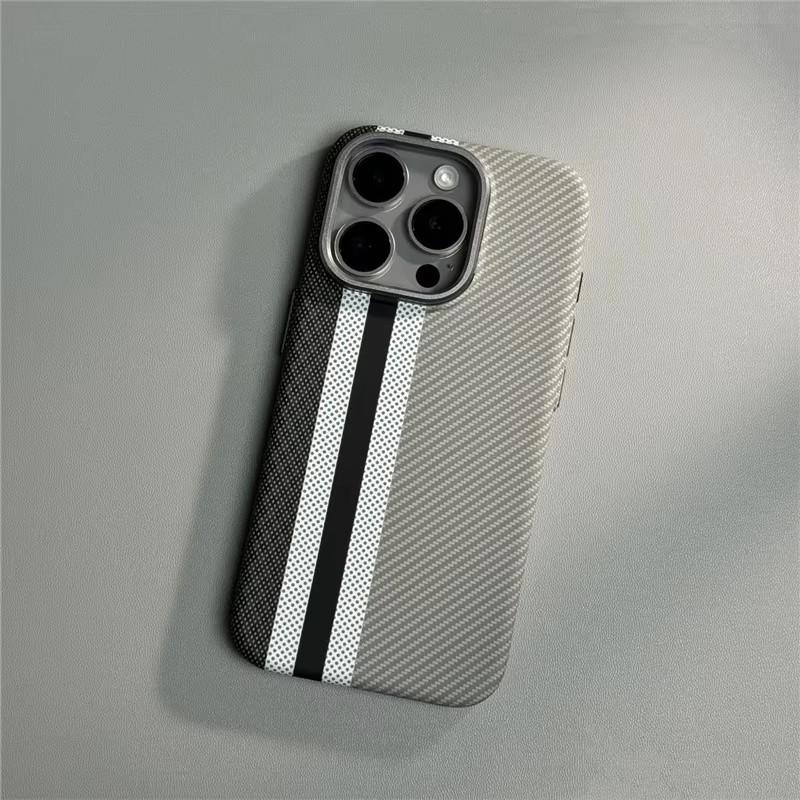 Geometric Carbon Fiber Texture 3D Relief For Magsafe Case For Iphone 13 15 14 12 16 17 Pro Max Wireless Charging Hard Case Cover