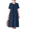 ZANZEA Women Casual Round Neck Solid Color Summer Short Sleeve Dress