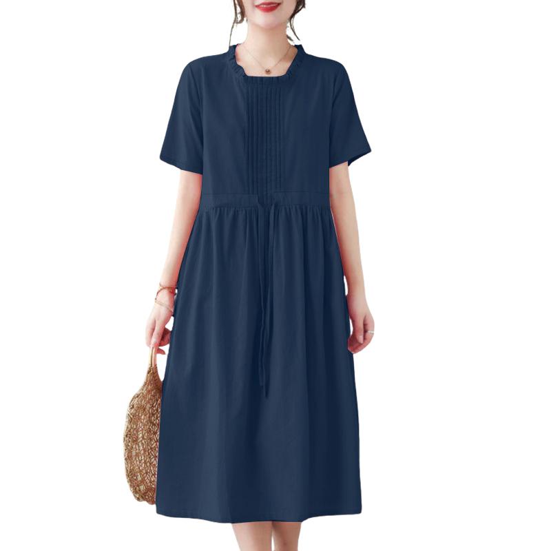 ZANZEA Women Casual Round Neck Solid Color Summer Short Sleeve Dress