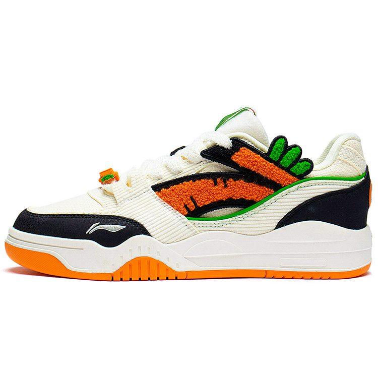 Li Ning Yuebai Carrot Slip Resistant Abrasion Resistant Low Top Skateboard Shoes Women's White Black Orange AGCS427-10