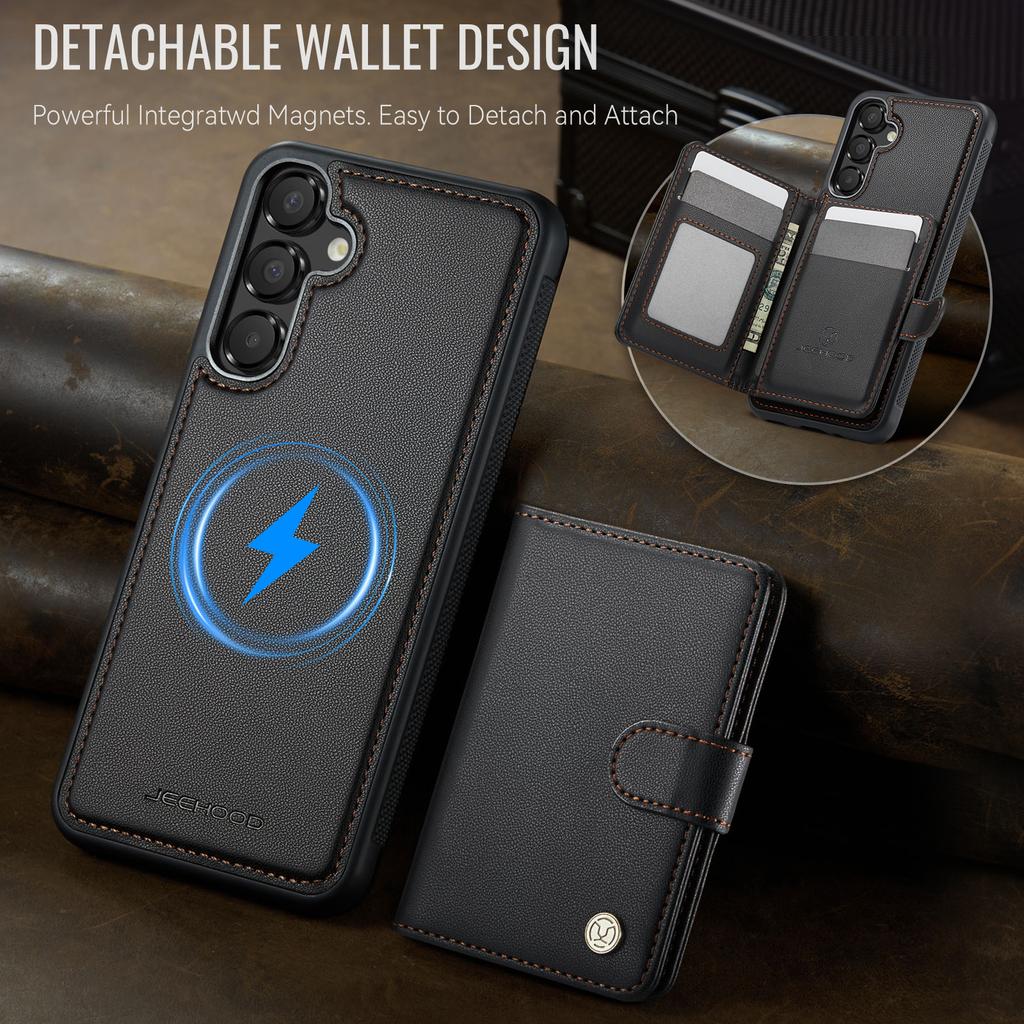 For Samsung Galaxy A55 5G Case JEEHOOD J09 RFID Blocking Card Holder Leather Back Phone Cover Magnetic Case