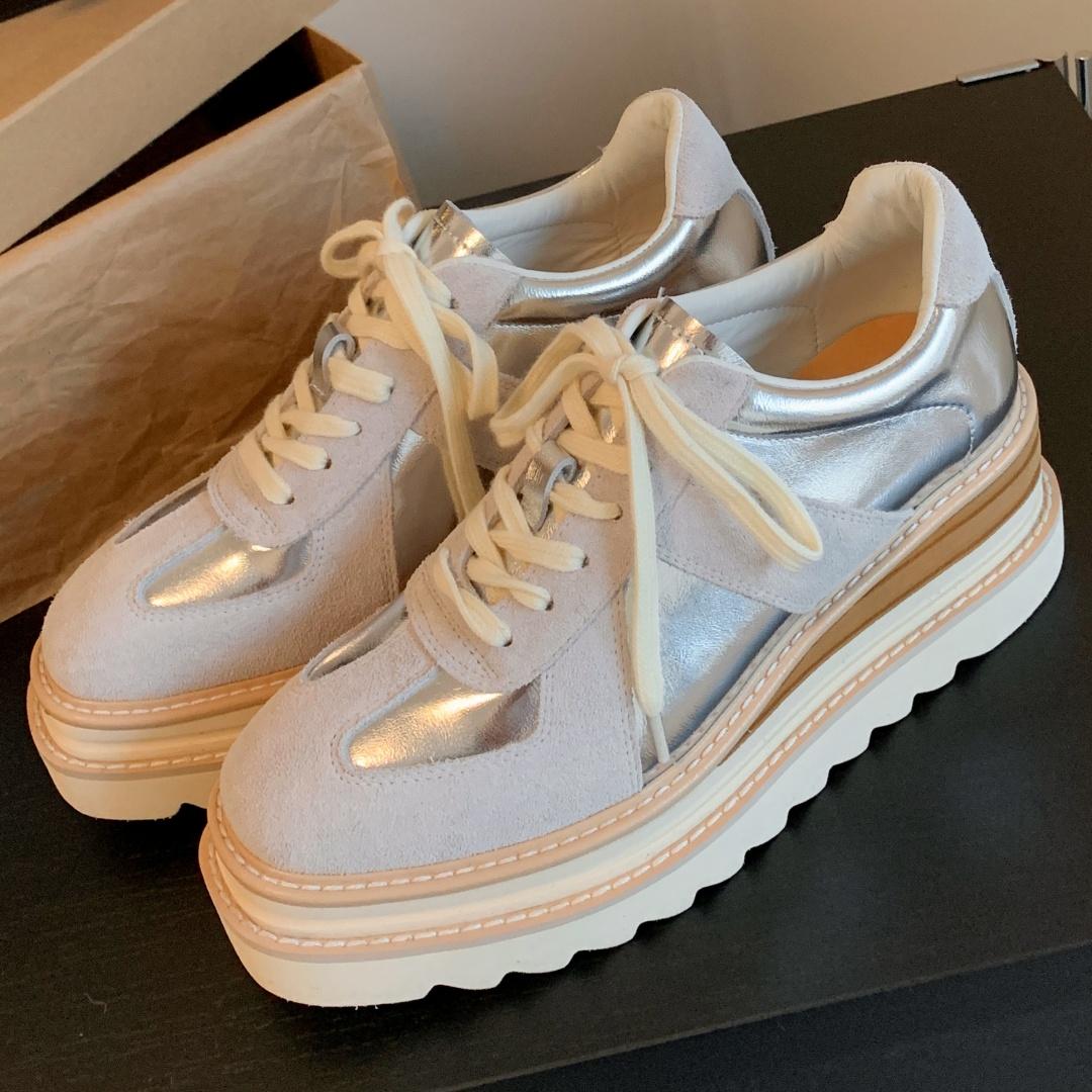 

Женские оксфорды из натуральной кожи с толстой подошвой на платформе из конопли, на шнуровке, мягкие и удобные, для повседневной ходьбы, 2025 40 серебряный