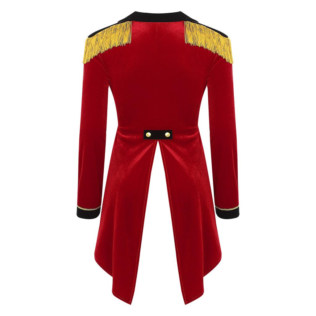 Damen Zirkusdirektor Cosplay Kostüm Color Block Revers Langarm Samt Frack Bühnenperformance Mantel
