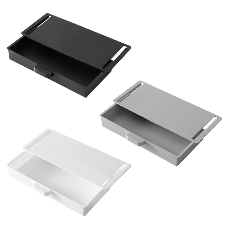 2Pcs Plastic Adhesive Under Cabinet Storage Boxes Under Desk Drawer Organizers Household Organization Tool