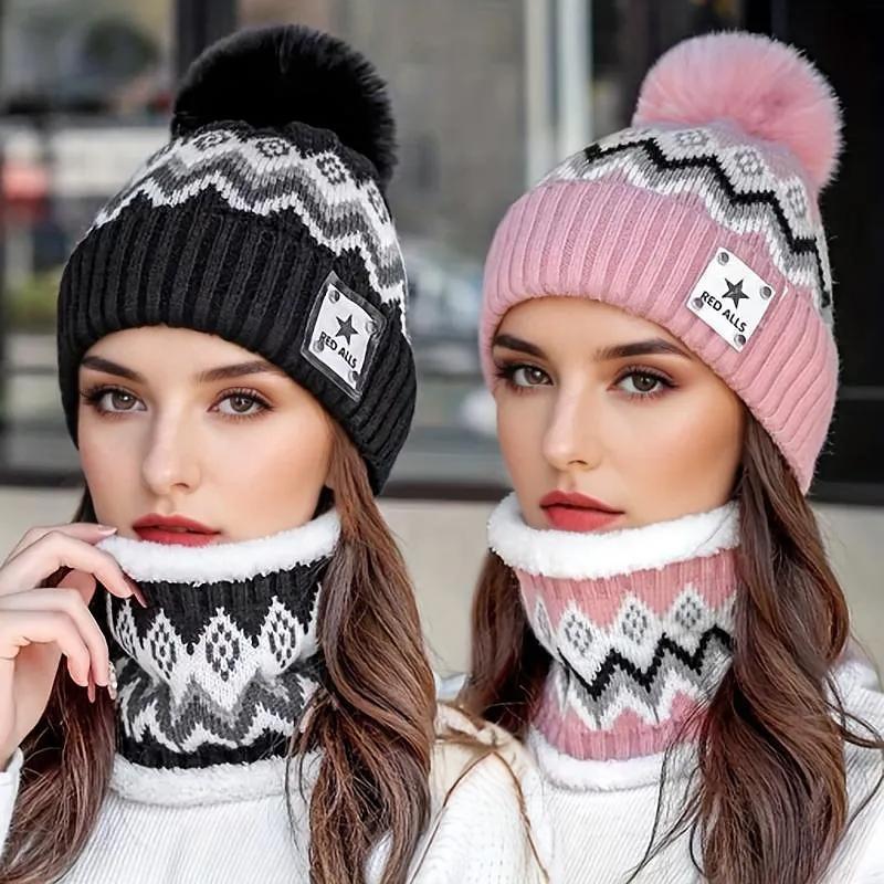 1Set Knitted Fabric Convenient Wearing Warm Gift Soft Flexible Scarf Outdoor Sports Hat Windproof Hat+Scarf