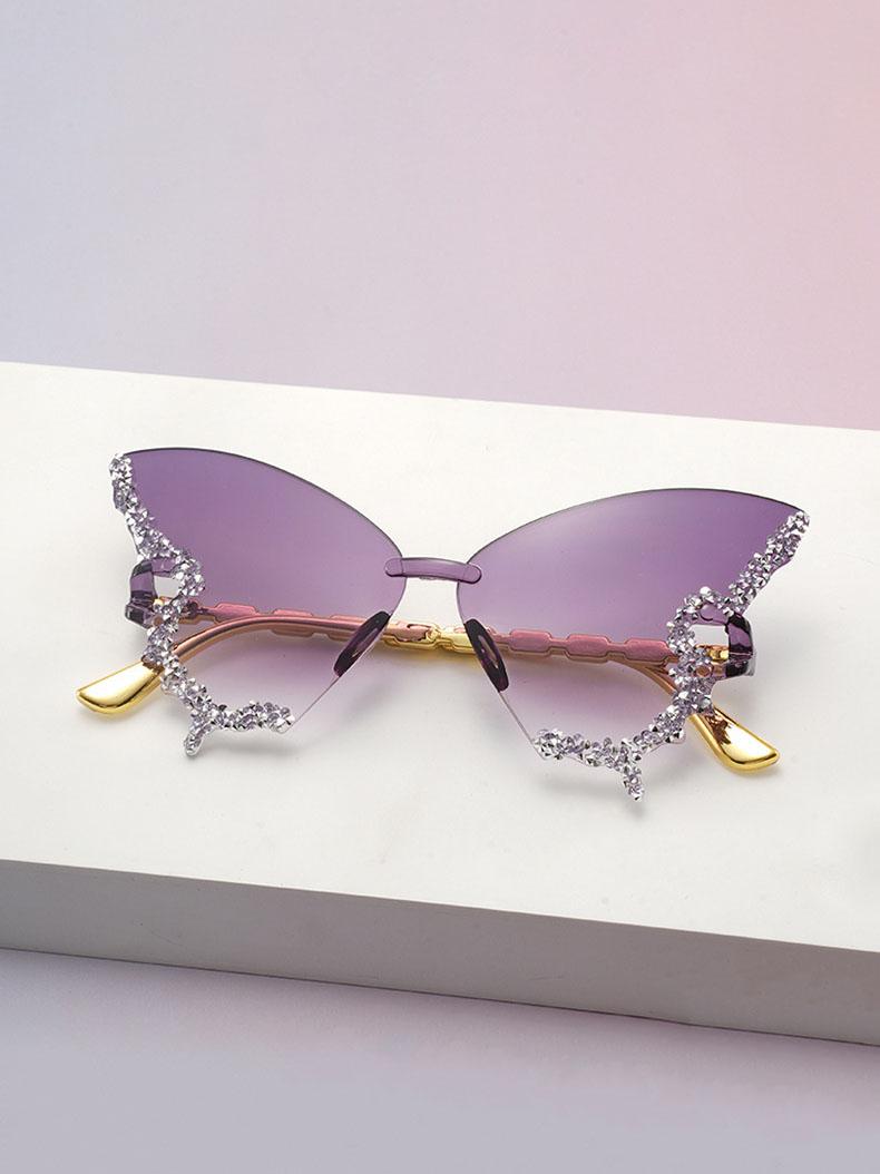 

Butterfly Shaped Rhinestone Sunglasses For Women Rimless Gradient Color Eyewear Trendy Fashion Sun Glasses For Party KJ164