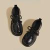 2025 Autumn New Thick High-heeled Loafers Women's Black Platform-soled Lace-up British Style College Jk Retro Small Leather Shoes