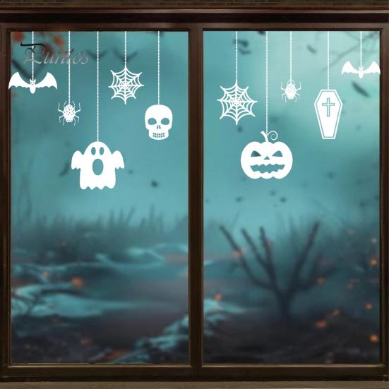 Outdoor Halloween Sticker Static Window Clings, Removable Ghost Pumpkin Bat Spider Web Stickers, No Residue Decal Self-Adhesive Glass Decor,