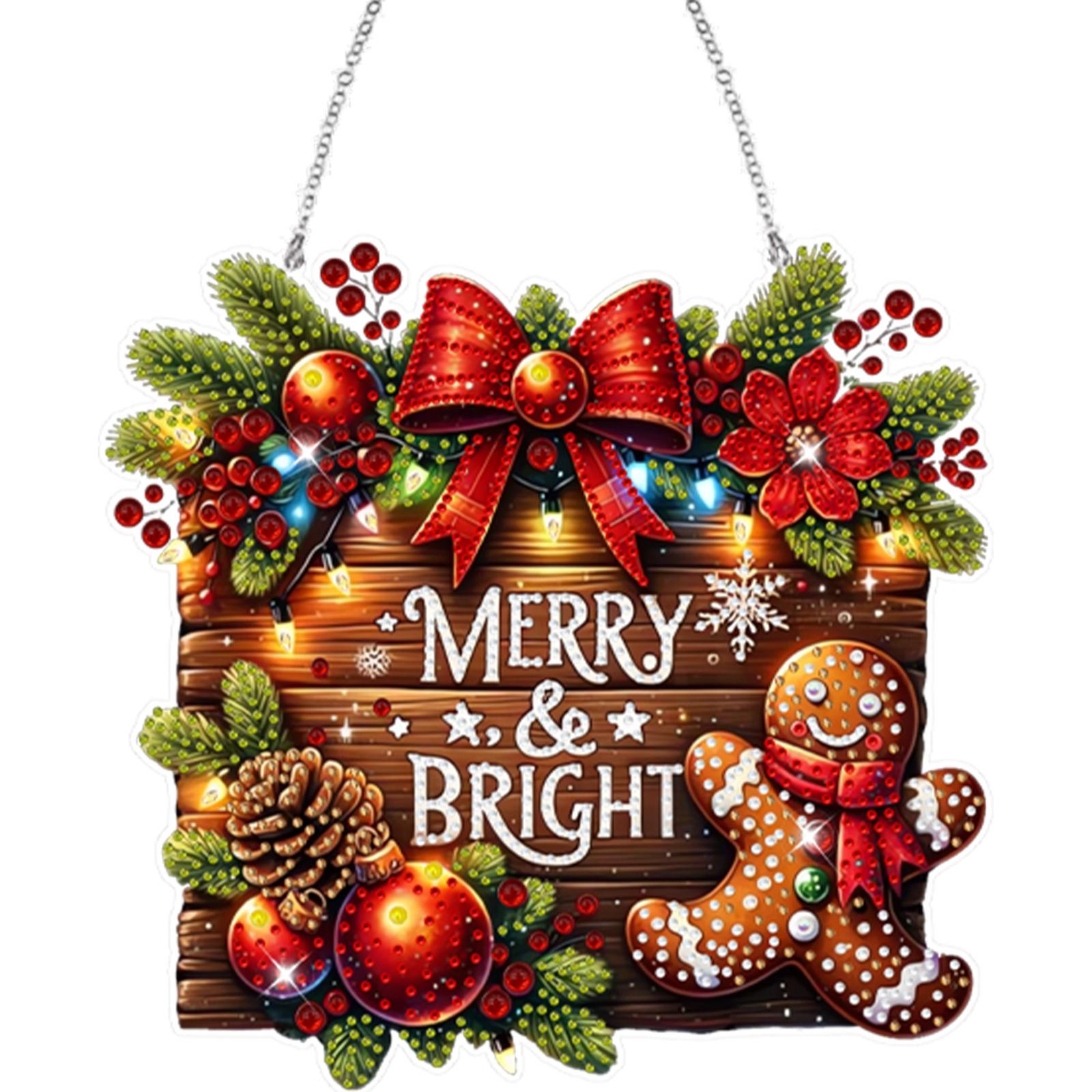 

Christmas Theme 2D/Flat DIY Wooden Hanging Diamond Art Kits Rhinestone Diamond Art Window Pendants Home Wall Decoration Crafts