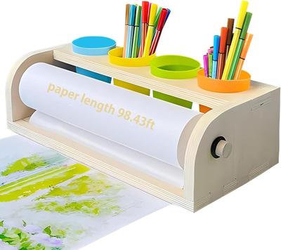 Wooden Tabletop Paper Roll Dispenser11.4inx98.4ft and Pencil Cups Craft Paper Roll Holder Art for Kids Desktop Easel for Drawing
