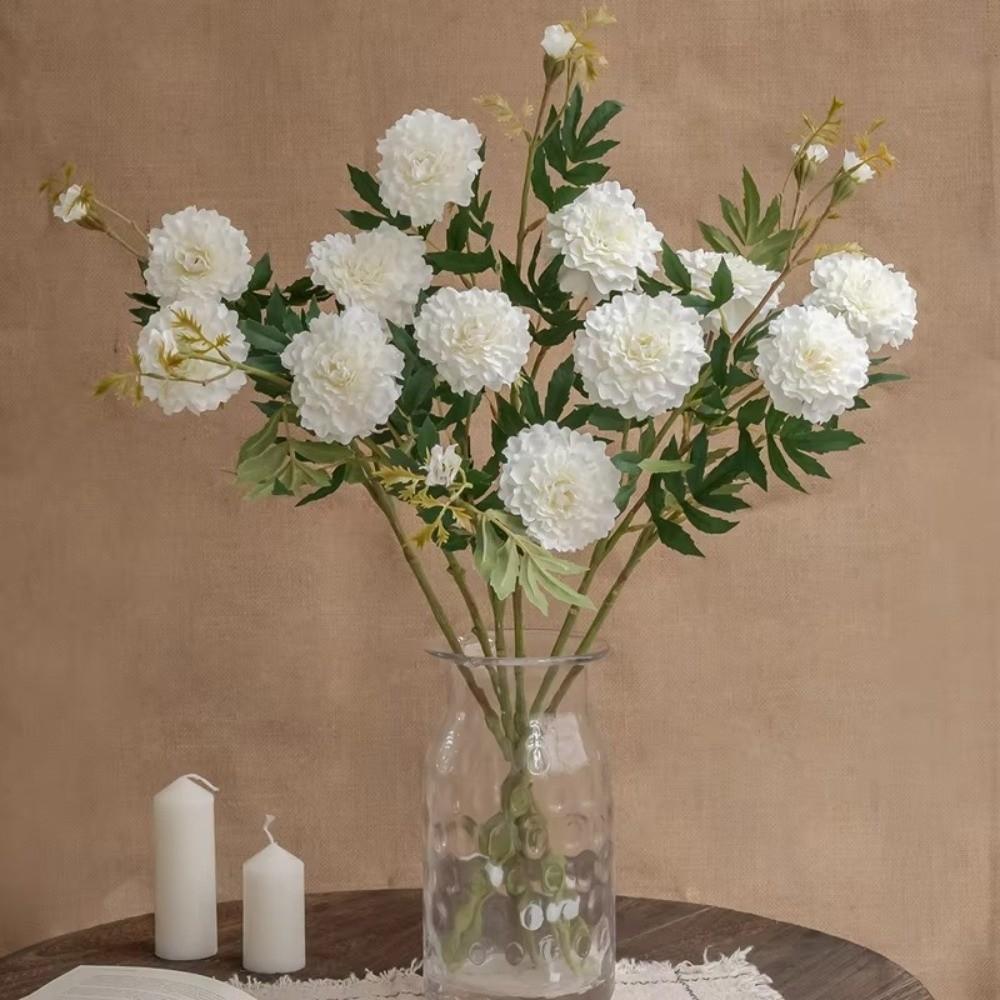 Silk Cloth Material Artificial Chrysanthemum Flowers 3 Heads Fake Marigold Bouquet Wedding Bouquet