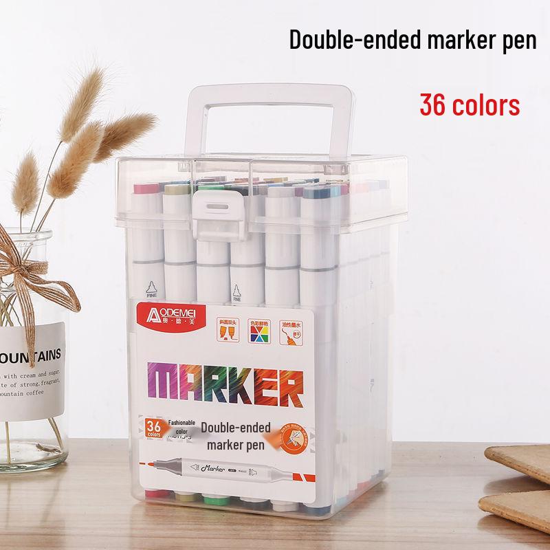 36-Color Double-Ended Oil-Based Marker Pen Set with Four-Sided Barrel for Art, Journaling, and Painting - Perfect Gift for Students and Children