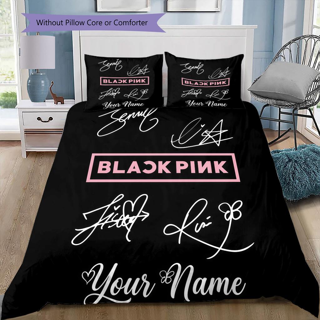 Custom Name Blackpink Fan Art Bedding,Quilt Set Quilt Cover Pillowcase Home Birthday Gift (1 * duvet cover + 2 * pillowcase, without core)