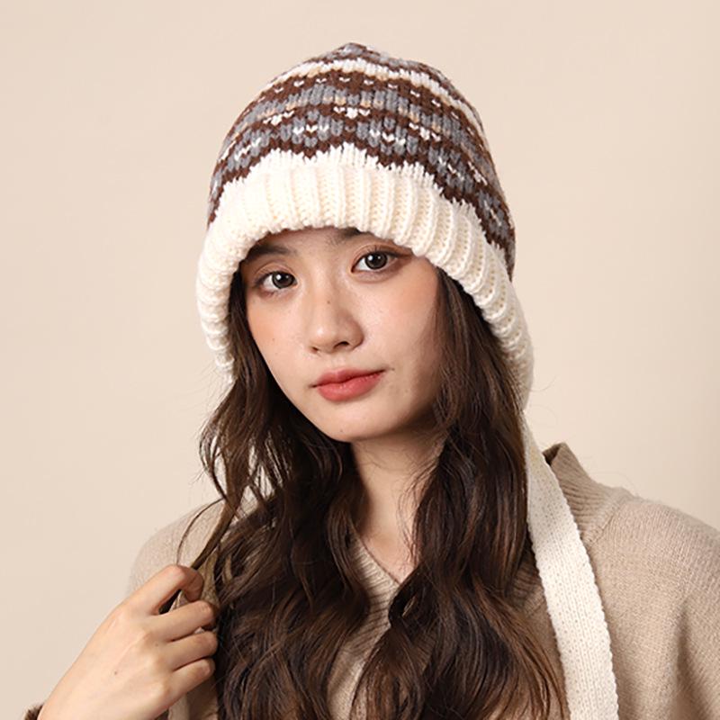Women's Retro Fair Isle Knitted Balaclava Hat - Warm Wool Ear Protection