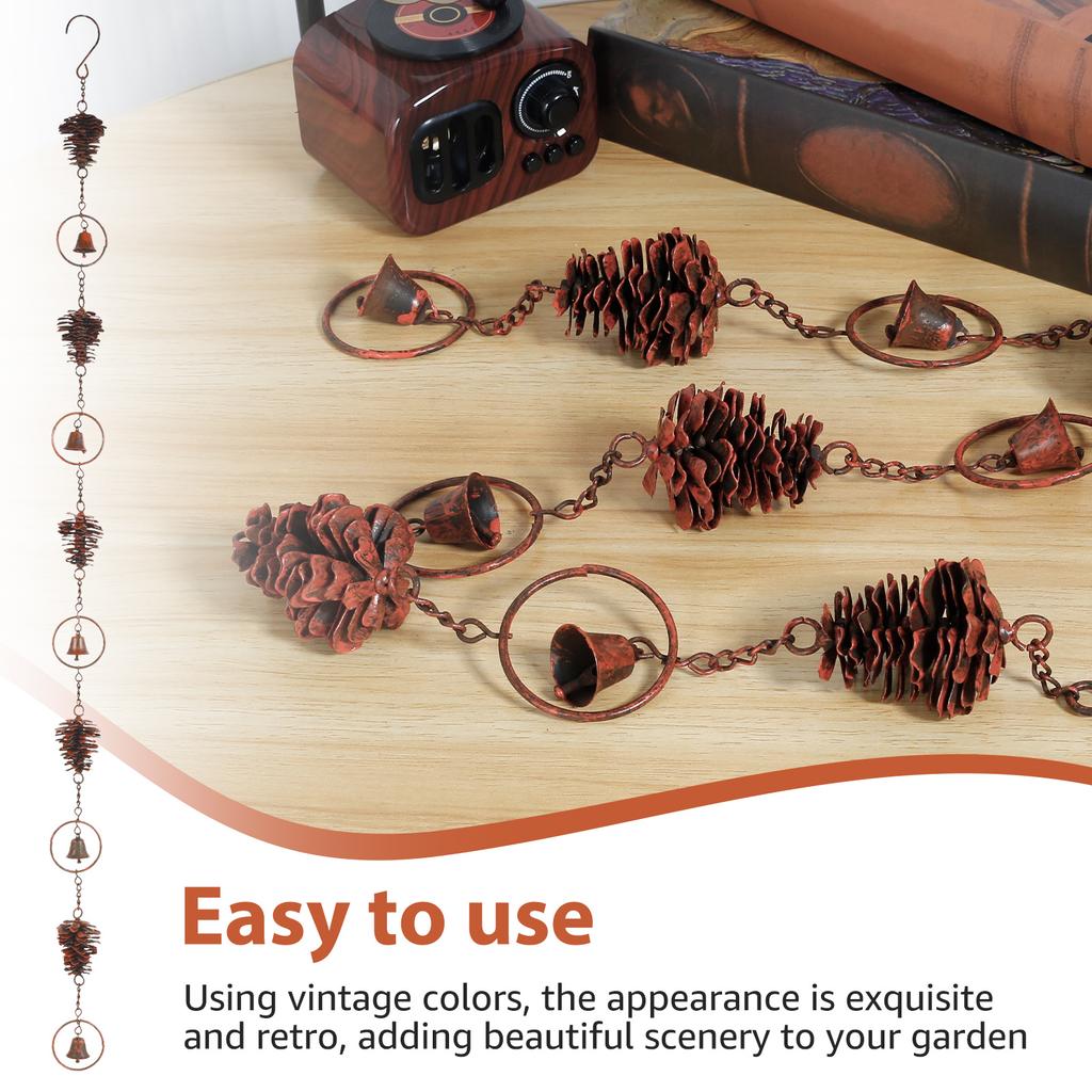 Metal Rain Chain Vintage Gutter Chain with Hooks Pinecone/Umbrella Decorative Rain Gutter Chains Gutter Roof Downspout Tool