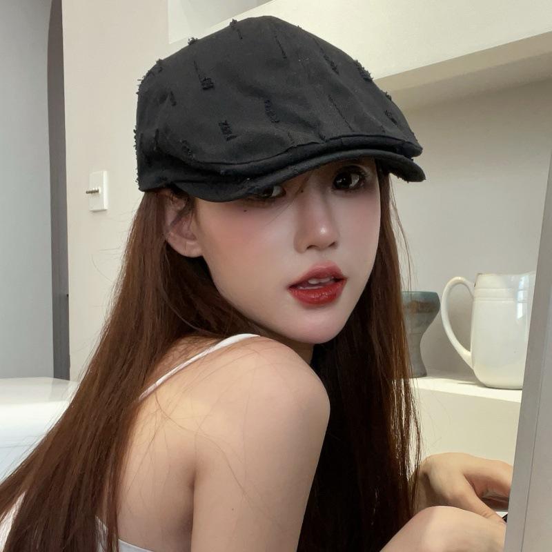 YK Millennium Spice Girl Versatile Forward Hat Female Face Small Hole Newsboy Hat Big Head Circumference Solid Color Cap