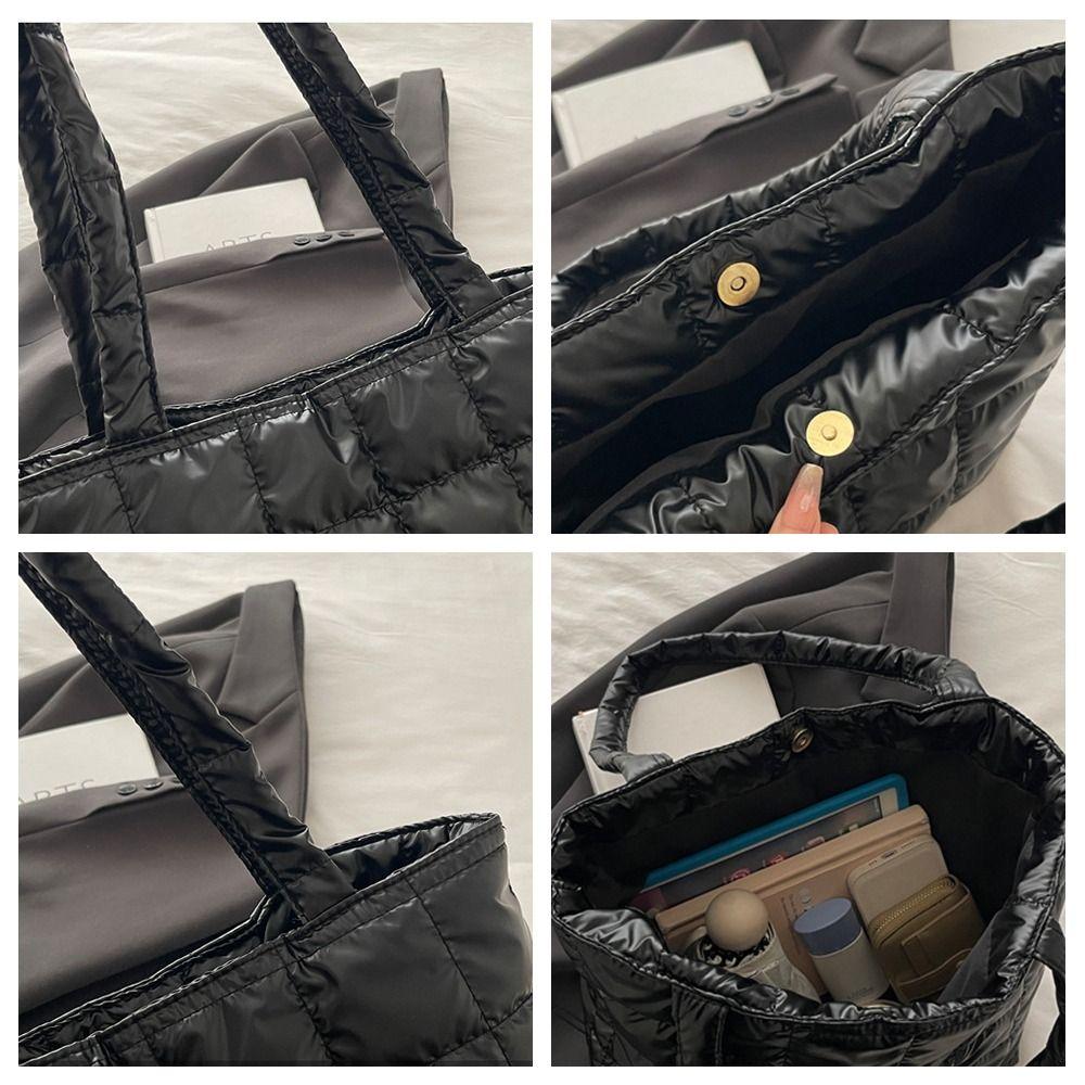 Fashion Solid Color Shoulder Bags Large Capacity Down Cotton Padded Quilted Tote Bag Underarm Bags Women Girls