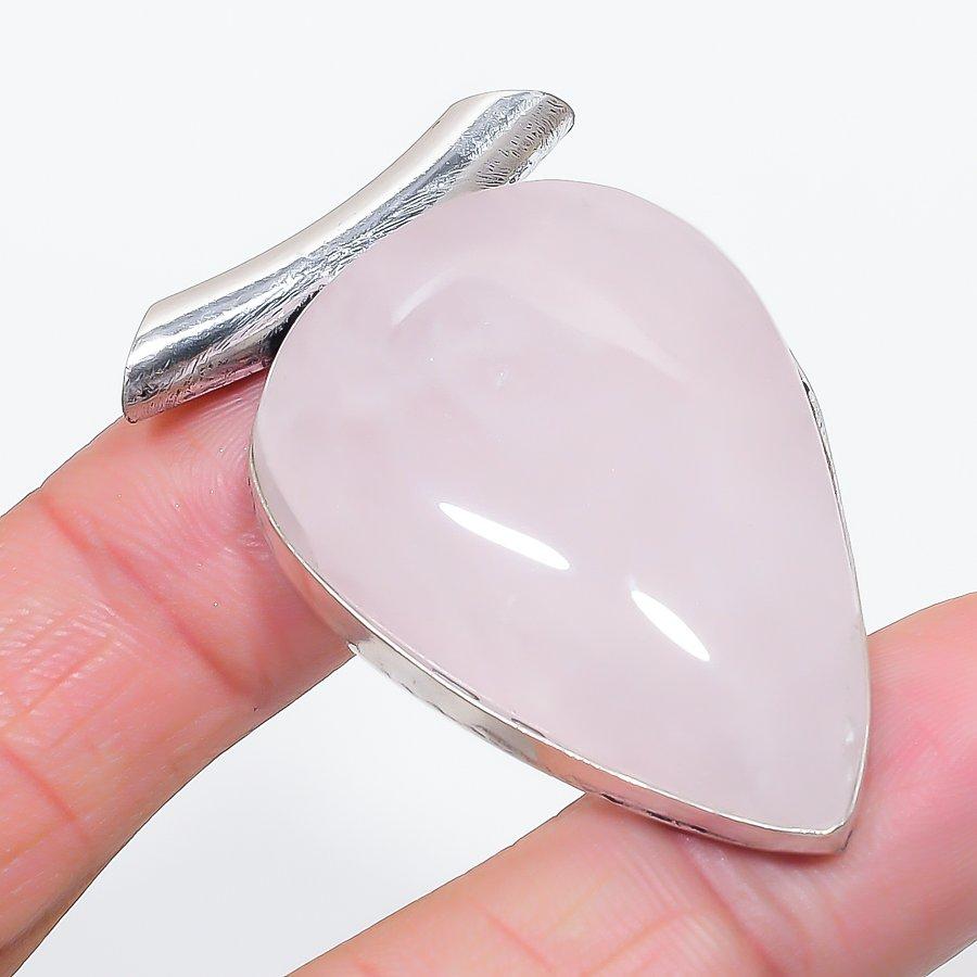 Natural Rose Quartz Gemstone 925 Sterling Silver Jewelry Pendant 1.97" Z7A10