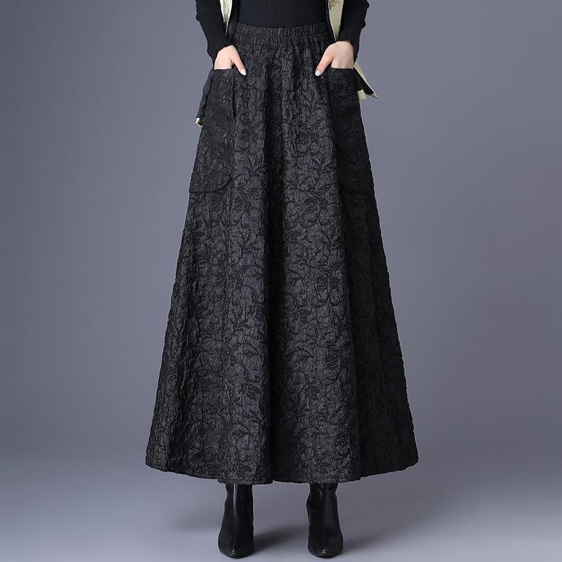 Nationaler Stil Schwimmende Jacquardhose mit weitem Bein für Damen im Herbst und Winter in Übergröße, schmale Culottes mit elastischer Taille und Regenschirm, lässige Stiefelhose