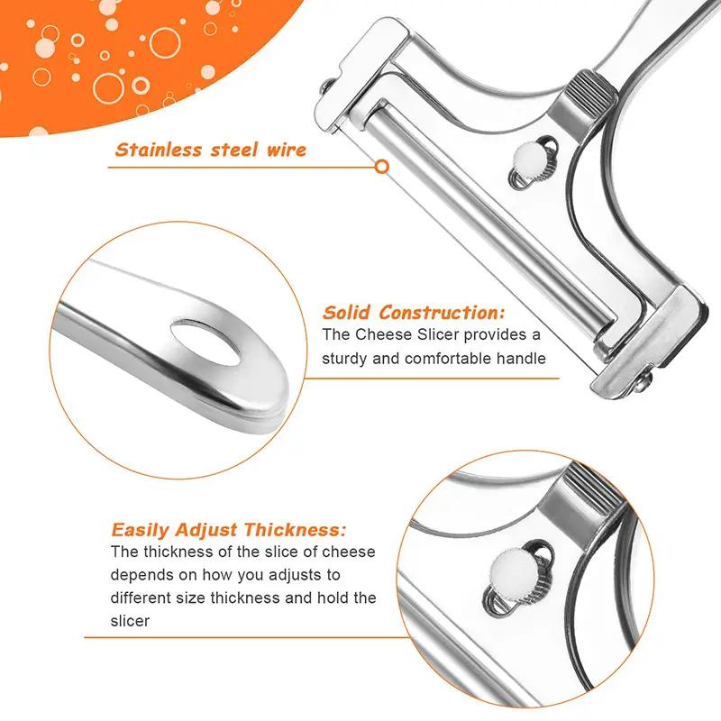 Wire Cheese Slicer - Hand Held Cheese Cutter for Cheddar, Gruyere, Raclette, Mozzarella Cheese Block, Adjustable Cheese Shaver